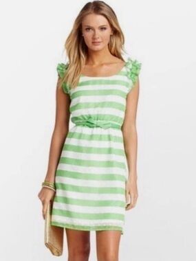 Lilly Pulitzer Danna Awning Striped Green & White Ruffle Summer Lime Dress